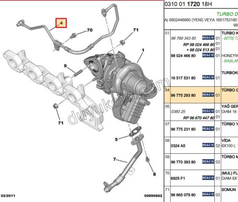 BORU TURBO YAGLAMA UST BXR3 EURO5 BU3Q6K679AC