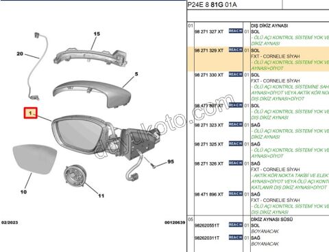 Peugeot 2008 Dikiz Aynası Sol Elektirikli Katlanırlı CORNELIA 2019/2023