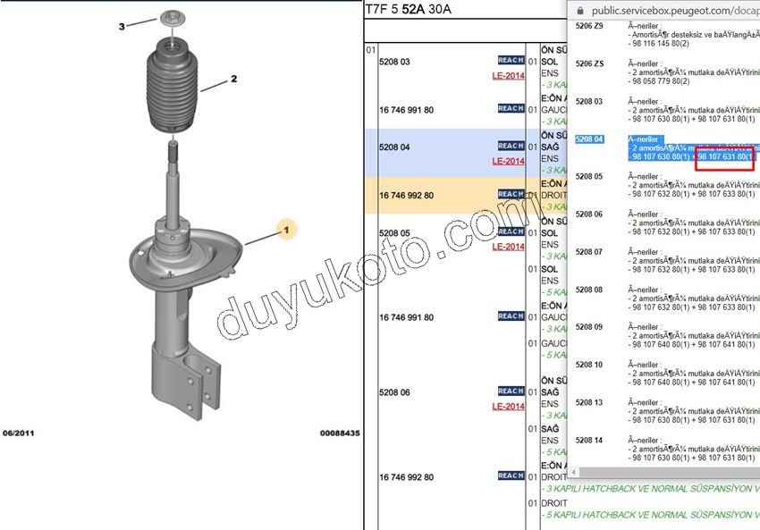Ön Sağ Amortisör P3081 PRT3