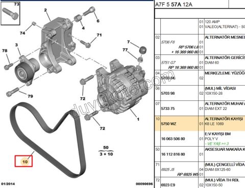 Alternatör V Kayışı 6PK1069 ET3J4 1.6İ 16V Benzinli P307