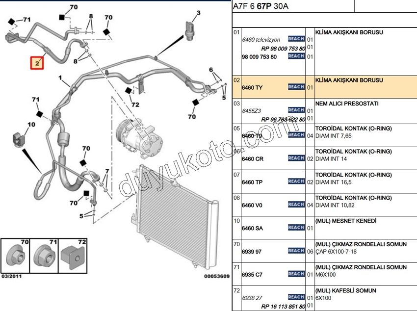 Klima Borusu P207 1.4L 90HP
