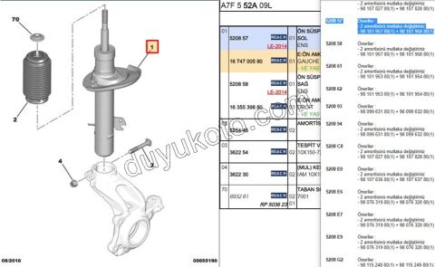 Ön Sol Amortisör P207 1.4HDİ Euro4 02/11 47MM