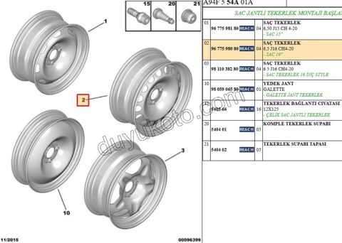 Sac Jant 16 INC P20081 6,5 J16 CH4-20