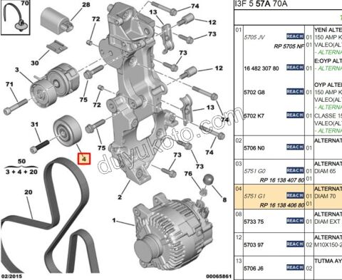 Alternatör (V Kayış) Gergi Rulmanı P4007 DW12MTED4 10*70*27/29