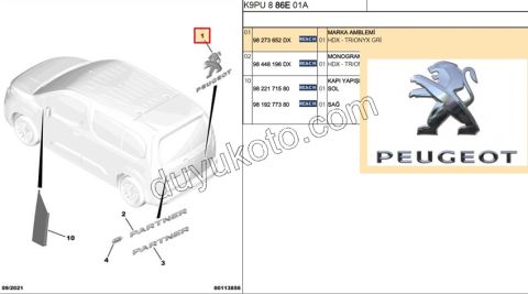 YAZI PEUGEOT + ASLAN PRT4 2P SAG ARKA KAPIDA