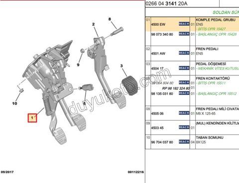 PEDAL FREN+DEBRIYAJ P301 1.6HDİ Euro5
